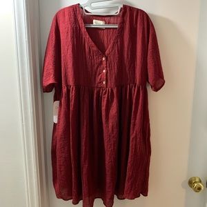 Burgundy/Wine Babydoll Dress with Pockets; NWT